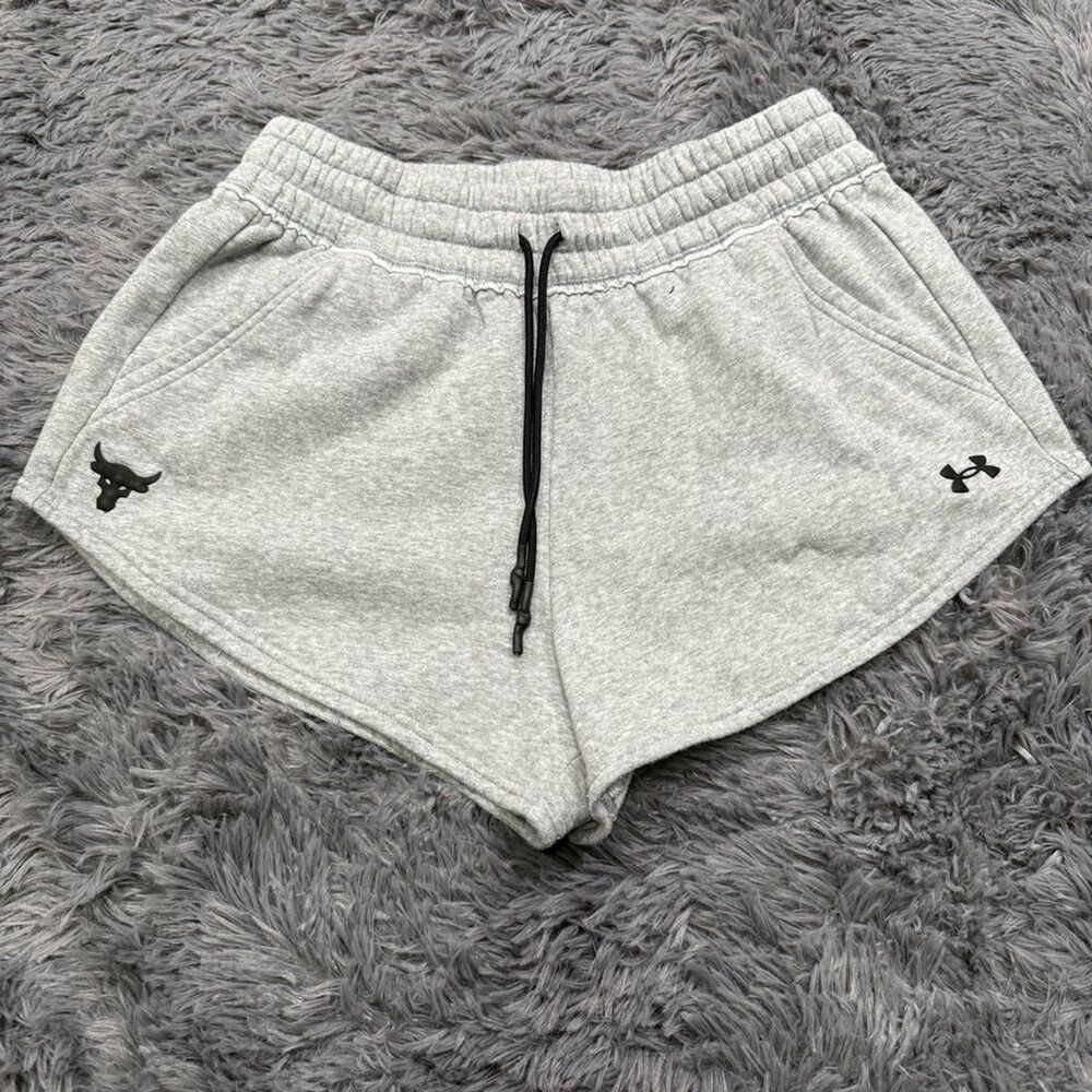 Under Armour Project Rock Women's Gray Sweat Shorts Loose Fit High Waisted